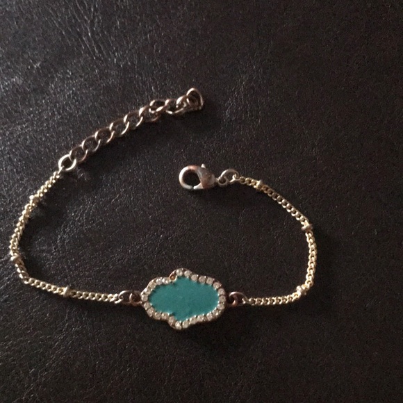💚 $5 Small turquoise Hamsa bracelet with diamond trim - Picture 2 of 4